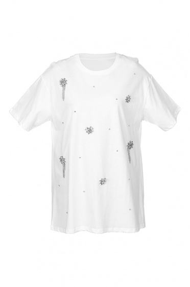 Дамска оувърсайз тениска с камъни - Moonstone.bg Дамска оувърсайз тениска с камъни