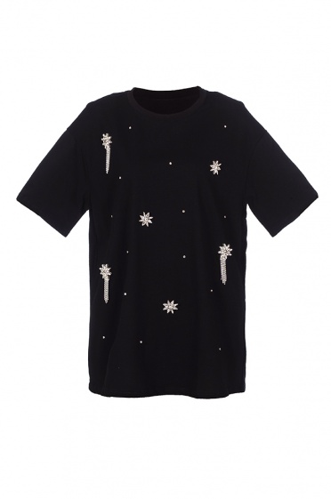 Дамска оувърсайз тениска с камъни - Moonstone.bg Дамска оувърсайз тениска с камъни