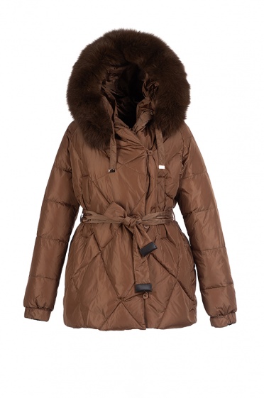 Дамско пухено яке Мах с кожа по качулката - Moonstone.bg Дамско пухено яке Мах с кожа по качулката