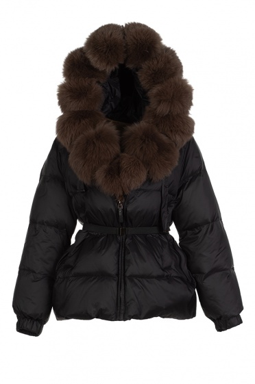 Дамско късо пухено яке с коланче - Moonstone.bg Дамско късо пухено яке с коланче